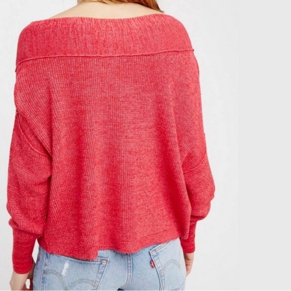 Free People Vibrant Alana pullover Red /pink Crew Neck Sweater like new - Picture 3 of 9